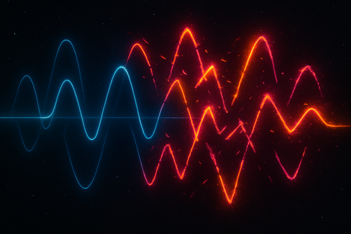 Abstract wave patterns representing disrupted oscillatory rhythms in the nervous system that encode traumatic responses