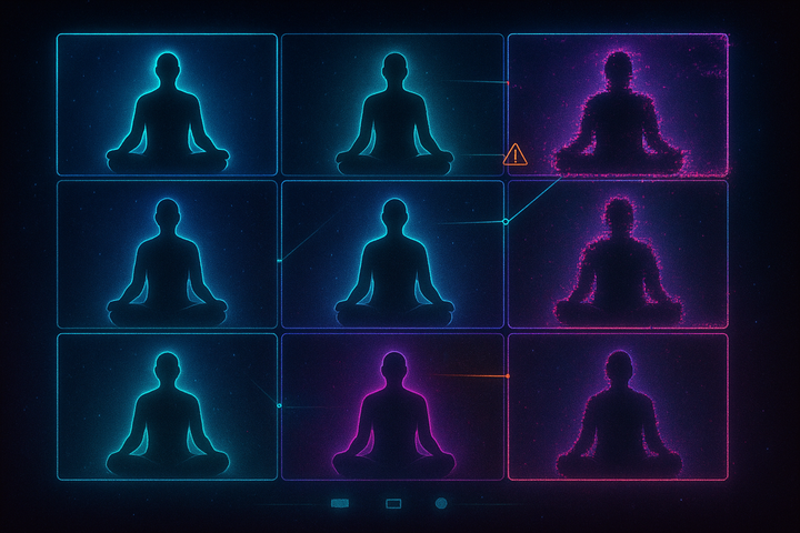 Video conference grid showing transmission quality variations