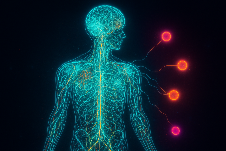 Complex network of luminous pathways throughout nervous system