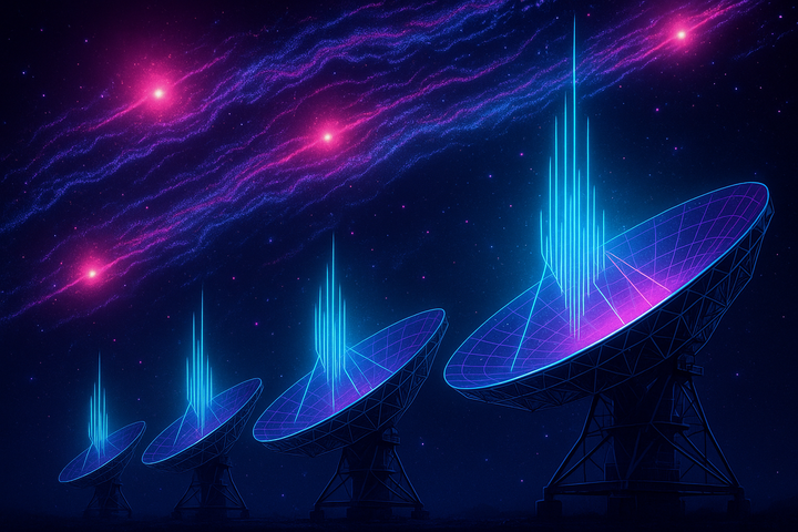 Radio telescope array analyzing electromagnetic signals from deep space