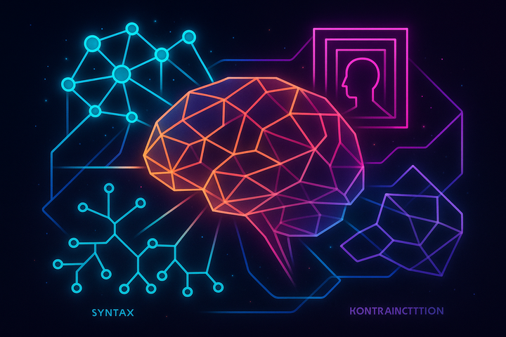 Human brain surrounded by luminous cognitive tools for cultural transmission