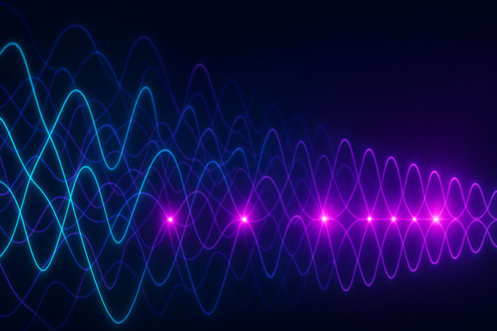 Multiple oscillating waveforms converging into synchronized harmony