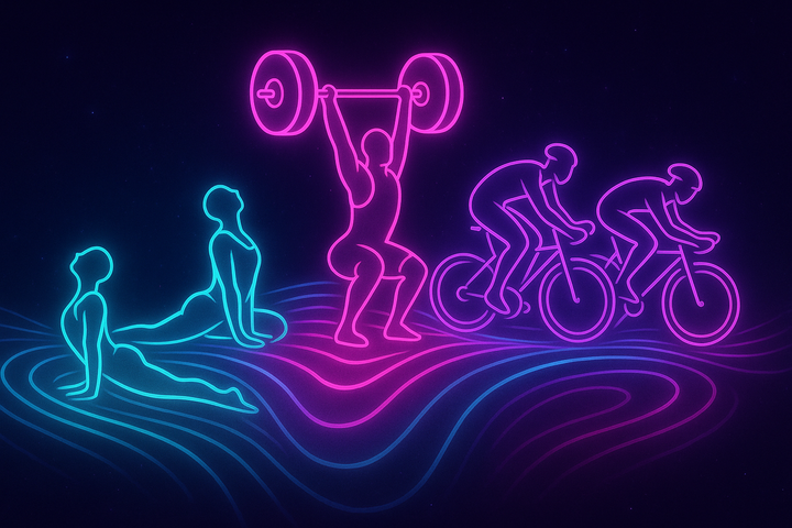 Synchronized movement forms in multiple fitness styles phase-locking