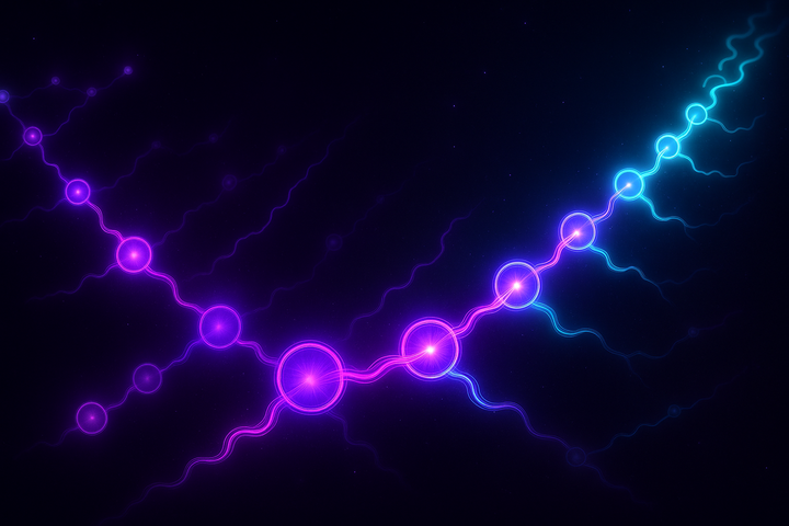 Unbroken chain of transmission as luminous linked nodes through time