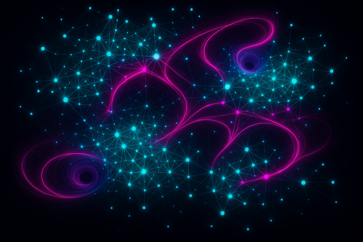 Vast web of interconnected narrative nodes with scale-free topology