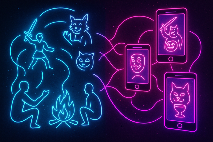 Ancient myth transmission meeting digital meme propagation