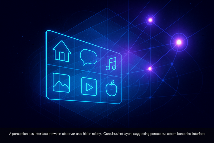 Desktop interface metaphor for perception—icons hiding computational complexity of reality
